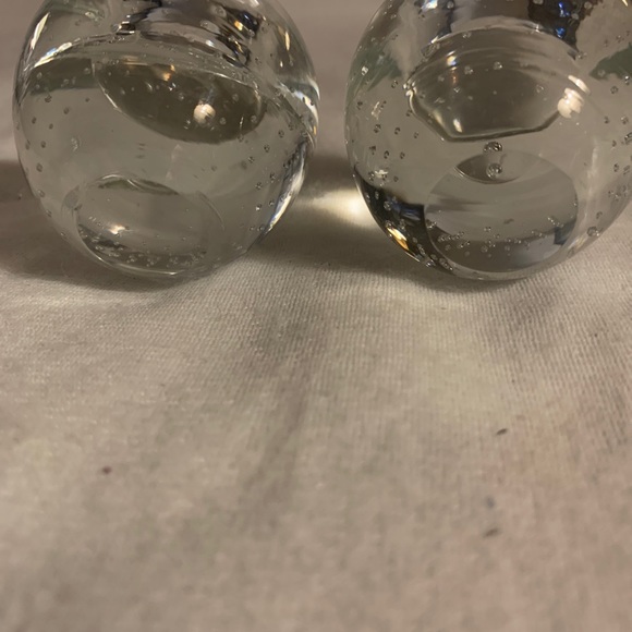 Hand Blown Art Glass Taper Candle Holder Controlled Bubble Bullicante Clear Pair - Picture 5 of 6